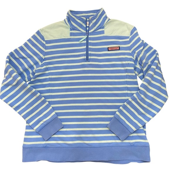 Vineyard Vines Woman’s Blue Striped Quarter Zip Sweatshirt Medium - Picture 1 of 8